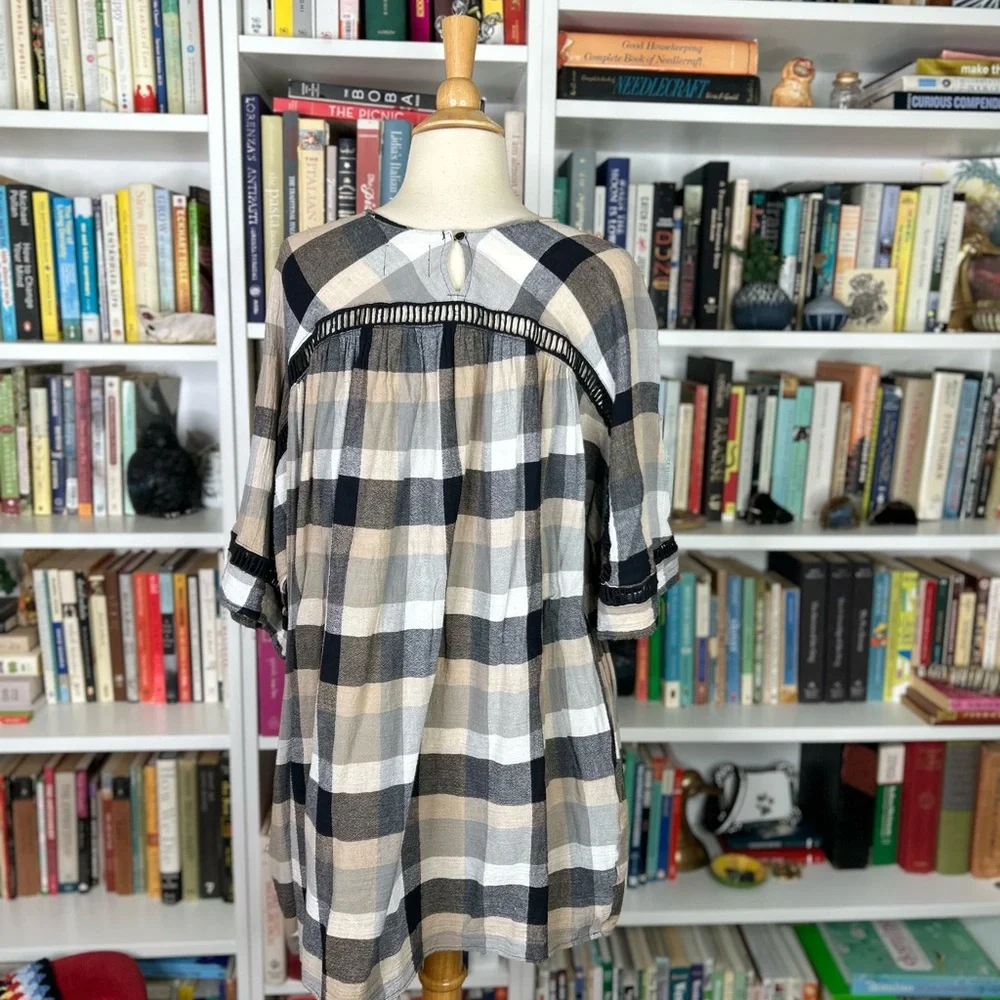 Anthropologie Black and Tan Plaid Mini Dress - Picture 5 of 6